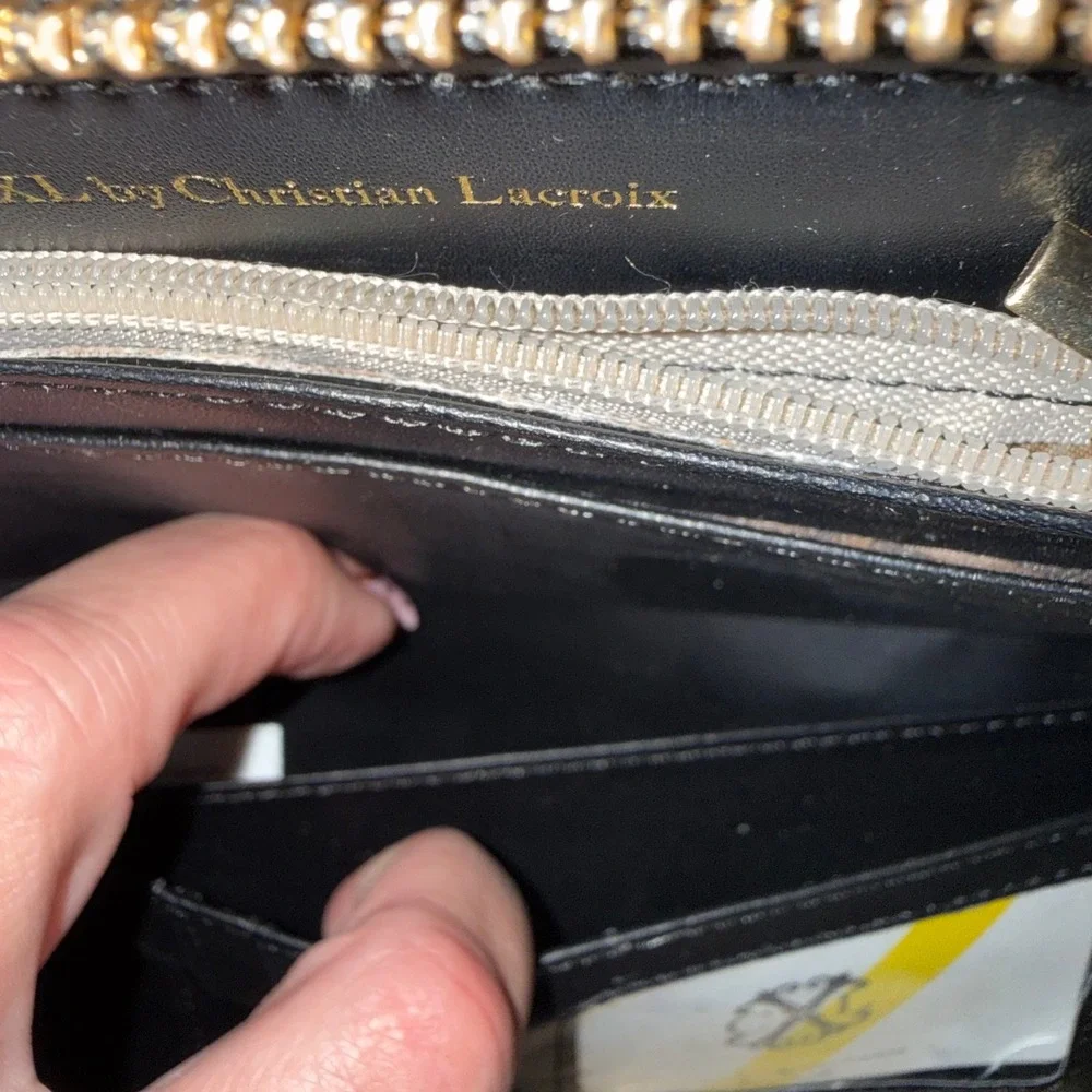 CXL by Christian Lacroix Black Embossed Logo Zip Around Wristlet Wallet NEW